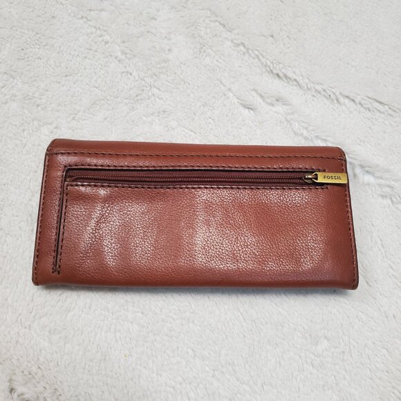 Fossil Brown Logan Leather Classic Large Flap Accordion Card Organizer Wallet - Picture 3 of 6
